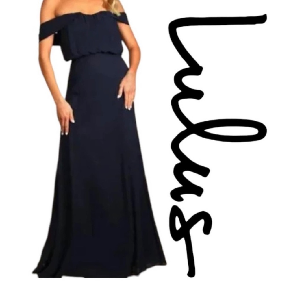 Lulus Enduring Love Navy Blue Off-The-Shoulder Maxi Formal Dress Womens Size L